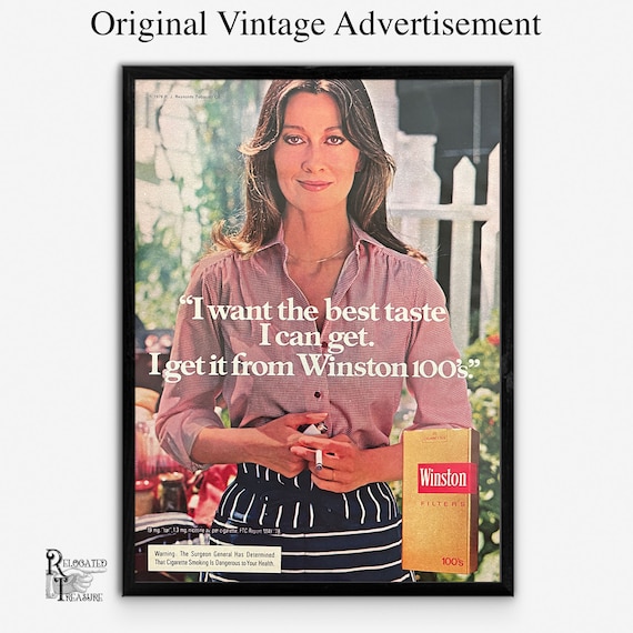 1970s Winston 100s Magazine Ad, Tobacco Ad, Vintage Home Decor, 8X11  Vintage Print Advertisement