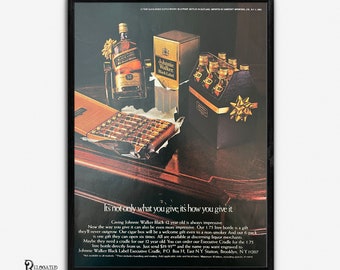 Johnnie Walker Black Label Classic Christmas Ad from 1983, Unique Holiday Bar Decor, Vintage Print Ad, Whiskey Gift