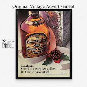 Whiskey Wall Decor 1980s Chivas Regal Blended Scotch Whisky, Retro Bar Decor, Vintage Advertising
