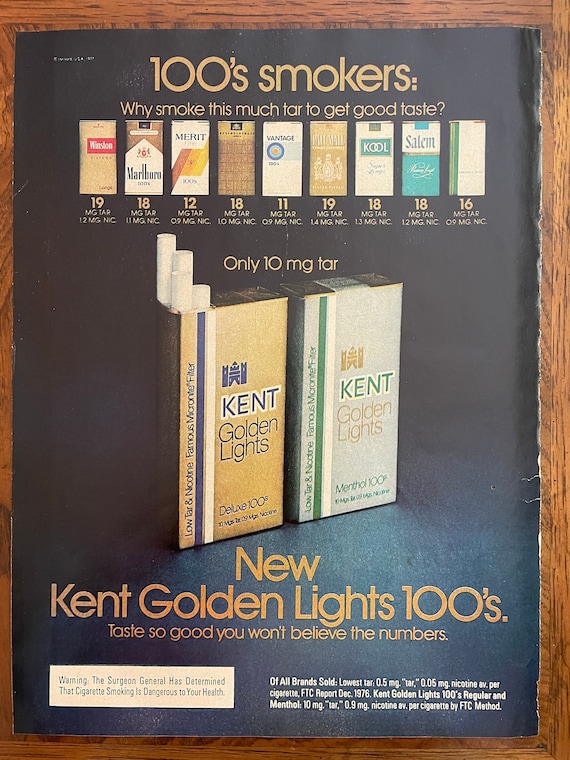 kent hd cigarettes Retro Cigarette Ad Page, 1977 Kent Golden Lights Smoking Advertising