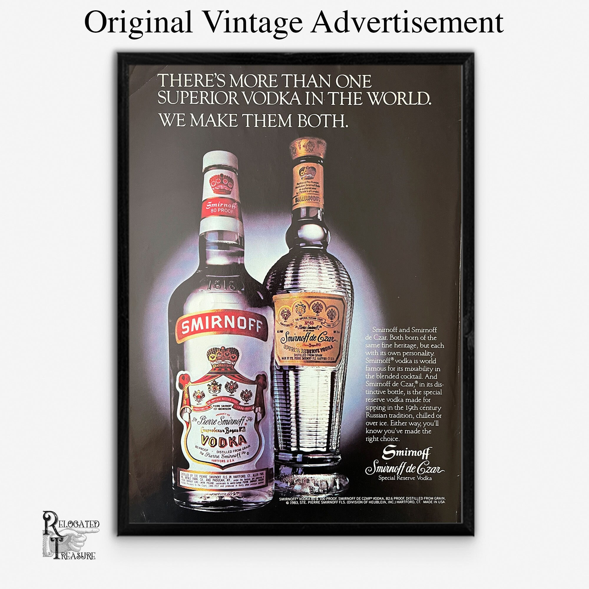 Smirnoff de Czar Special Reserve 幻　希少 Smirnoff Vodka Wall Print, Vintage 1980s Smirnoff De Czar Ad Page