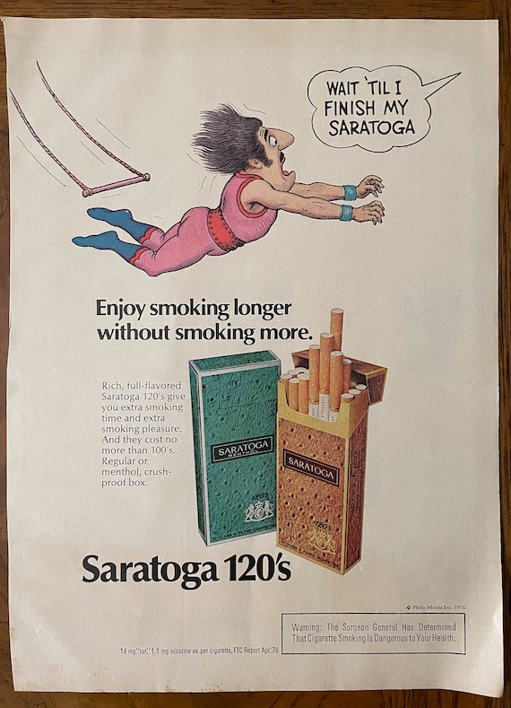 Saratoga 120s Cigarette Print Ad, Retro Tobacciana, Retro Tobacco  Advertising, Smoking Collectible