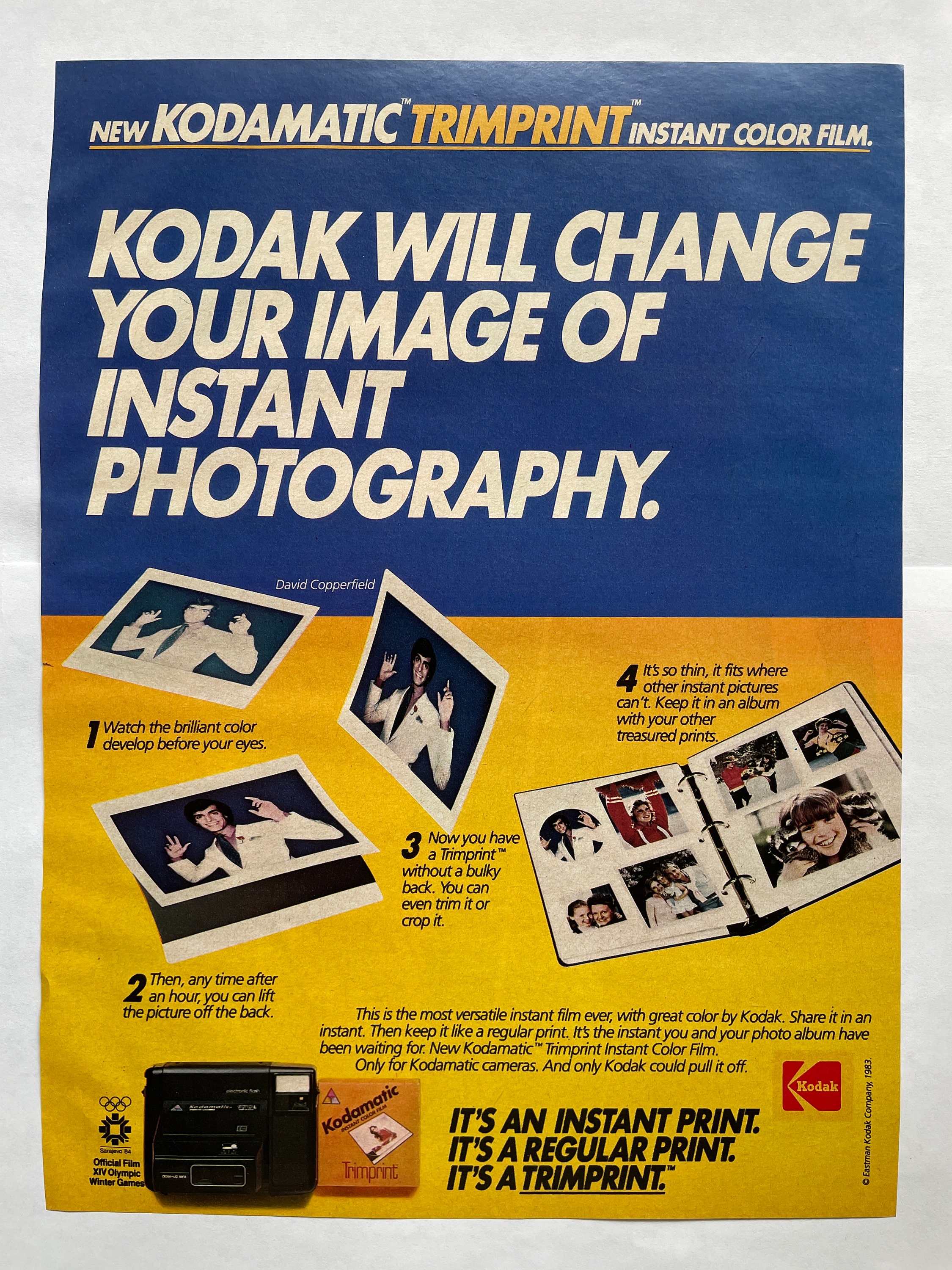 Vintage Kodak Camera Film Ad Print, 80s Instamatic Camera, Kodamatic Trimprint Color Film