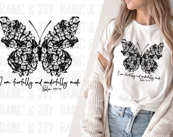 Butterfly png, I am fearfully and wonderfully made png, Scripture png, Sublimation designs download, files for sublimation, Sublimation png