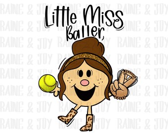 Little Miss baller png, Softball Sublimation designs downloads, kids Softball png, png softball, png files for sublimation, Sublimation