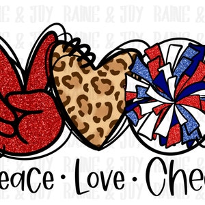 Peace love cheer png, Cheer Sublimation rojo blanco y azul png, cheerleader png, png archivos para sublimación, Sublimation Designs descargar