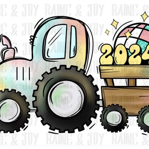 Tracteur du nouvel an png, png du nouvel an, png 2024, téléchargements de dessins pour sublimation, png de boule disco, fichiers png pour sublimation, fichiers png
