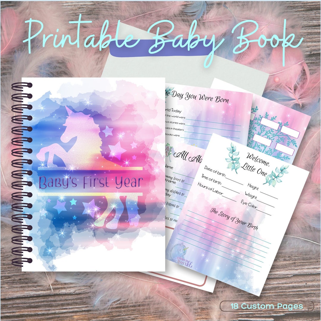 Purple Unicorn Baby Book Pages Milestone Tracker Memory Book Printable ...