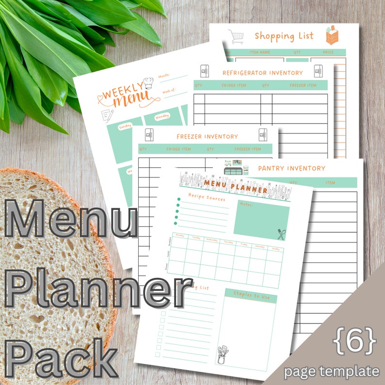 Menu Planner Pack Printable | Grocery Shopping List Printable | Kitchen Inventory Lists | Weekly ...