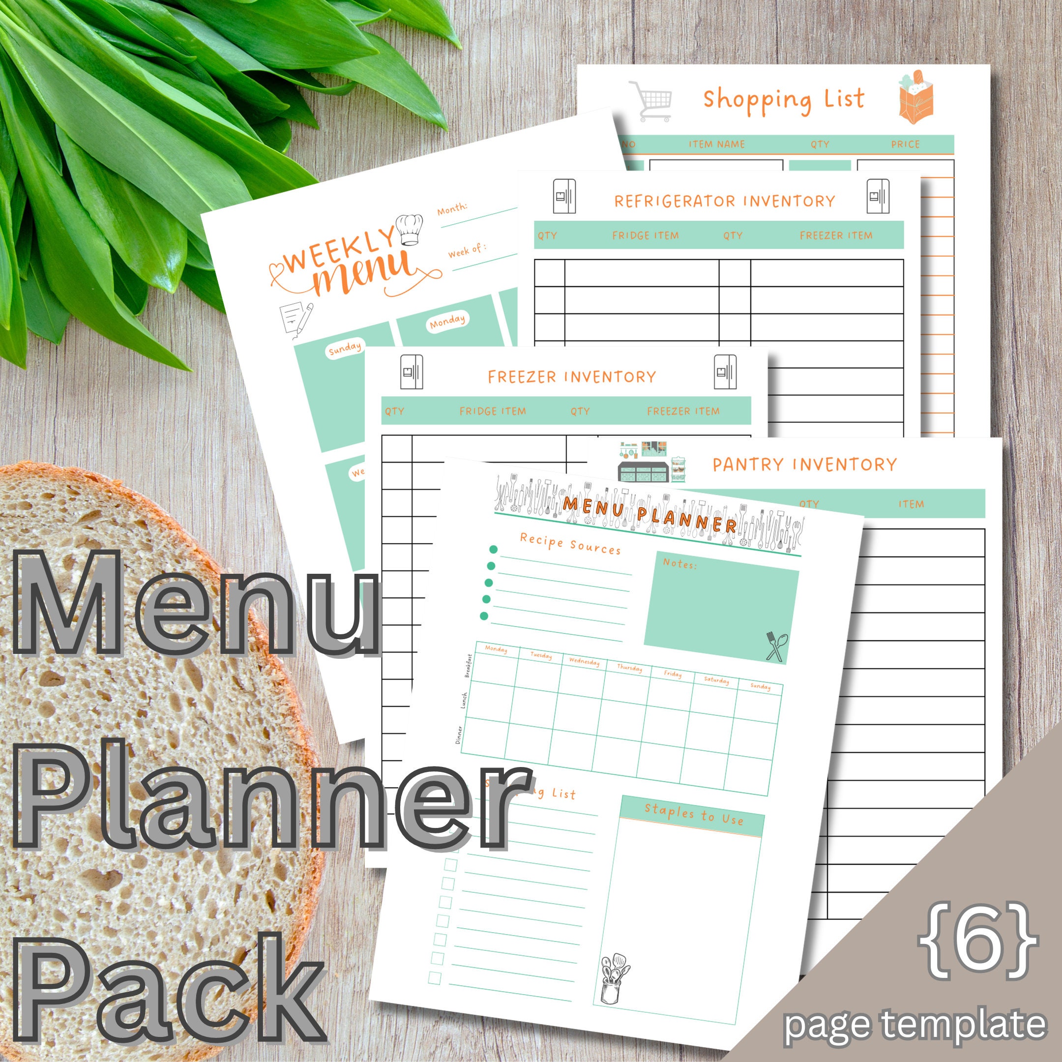Menu Planner Pack Printable | Grocery Shopping List Printable | Kitchen Inventory Lists | Weekly ...