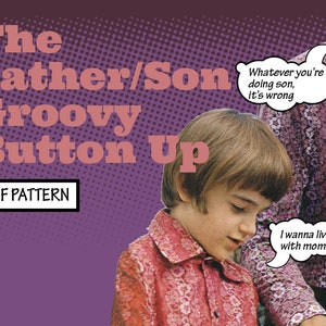 PATTERN Easy Sew Mens Boys Father Son Groovy Button Up. A Vintage 1970s Recreation Sewing Pattern wide collar instant digital PDF download