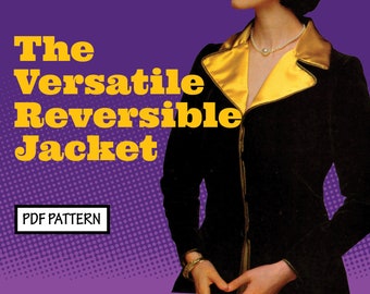 PATTERN Easy Sew Vintage Women Versatile Reversible Jacket. 1970s Recreation Sewing Pattern lined suit coat instant digital PDF download