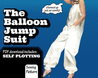 PATTERN Sew Balloon Jumpsuit Pockets Comfortable Romper Overalls Harem Loose Fit Retro 1970s Recreation Sewing instant digital PDF download