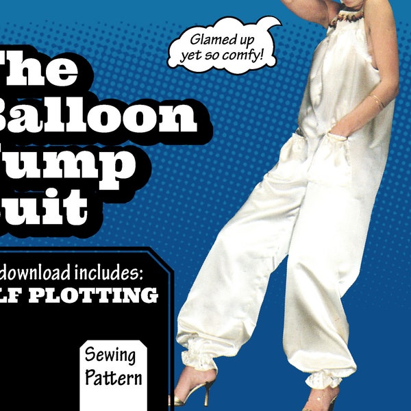 PATTERN Sew Balloon Jumpsuit Pockets Comfortable Romper Overalls Harem Loose Fit Retro 1970s Recreation Sewing instant digital PDF download