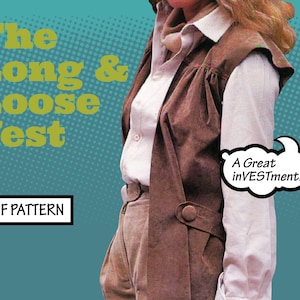 PATTERN Easy Sew Vintage Women Super Simple Loose Long Retro Suede Vest with Pockets Retro 1970s Sewing Pattern instant digital PDF download