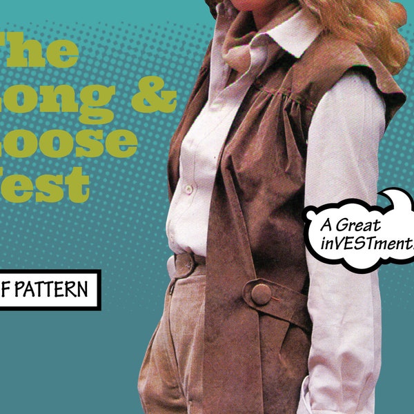PATTERN Easy Sew Vintage Women Super Simple Loose Long Retro Suede Vest with Pockets Retro 1970s Sewing Pattern instant digital PDF download