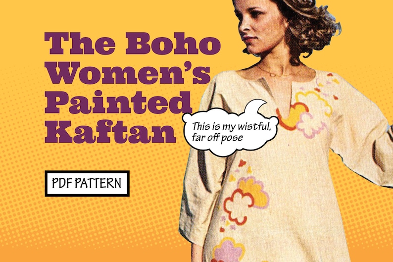 1960s Sewing Patterns | 1970s Sewing Patterns     PATTERN Sew Women Boho Hand Painted Kaftan or Hippie Tunic Vintage 1970s Recreation Sewing Pattern EASY instant digital PDF download $2.00 AT vintagedancer.com