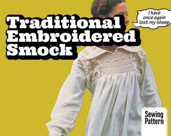 PATTERN Easy Sew Vintage Women Men Unisex Traditional Artisan Smock tunic top peasant top sewing pattern, 1970s instant digital PDF download