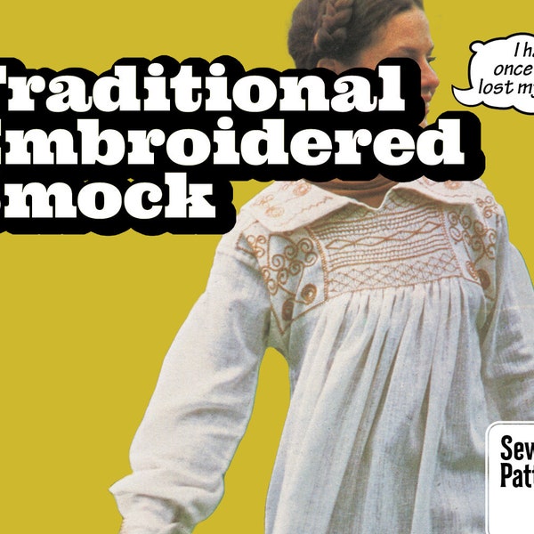 PATTERN Easy Sew Vintage Women Men Unisex Traditional Artisan Smock tunic top peasant top sewing pattern, 1970s instant digital PDF download