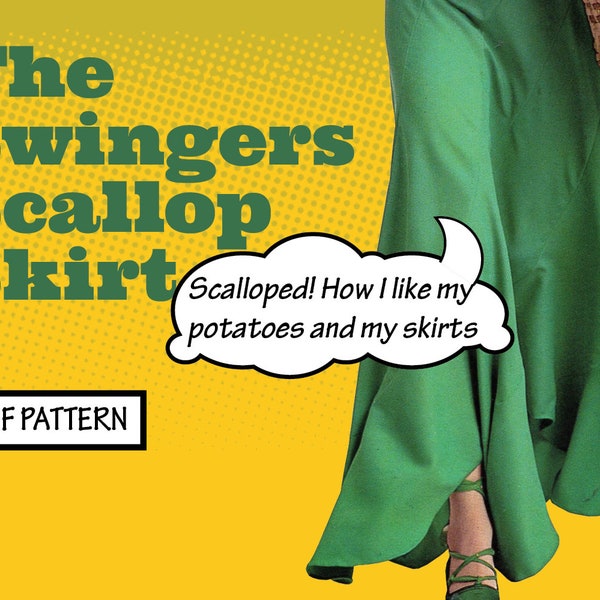 PATTERN Easy Sew Women Swingers Scallop Skirt. A Vintage 1970s Sewing Pattern Gored Twirly Style instant digital PDF download