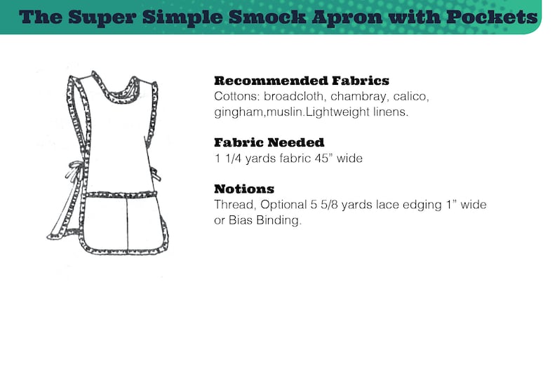 PATTERN Easy Sew Vintage Women Super Simple Smock Apron with Pockets. Retro 1960s Recreation Sewing Pattern instant digital PDF download image 2