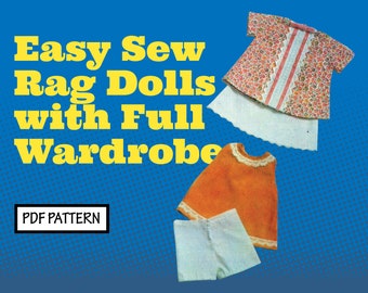 PATTERN Easy Sew Custom Rag Doll Boys Girls Full Wardrobe Play Soft Toys Voodoo Clothes Retro 1970s Pattern instant digital PDF download