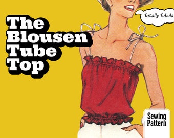 PATTERN Easy Sew Vintage Blousen Tube Top ruffle Women Crop Top Boho Festival 1970s instant digital PDF download