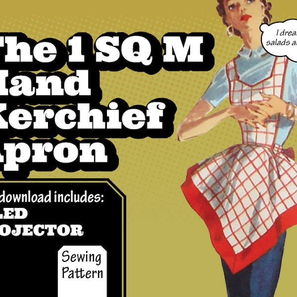 PATTERN Easy Sew Vintage Women Fancy Handkerchief Apron with Pockets 1 Meter Retro 1940s Sewing Projector instant digital PDF download