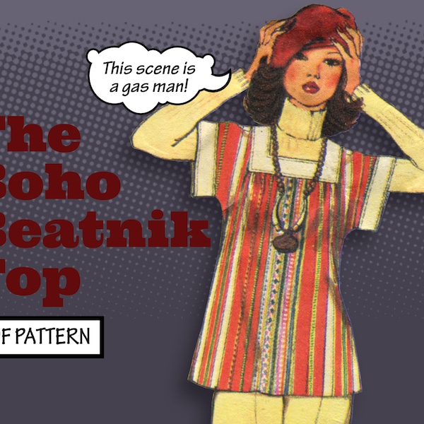 PATTERN Easy Sew Women Boho Beatnik Top Pullover Tunic Striped Vintage 1940s 1950s 1960s Simple Sewing Pattern instant digital PDF download