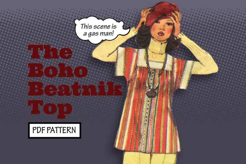 1960s Sewing Patterns | 1970s Sewing Patterns     PATTERN Easy Sew Women Boho Beatnik Top Pullover Tunic Striped Vintage 1940s 1950s 1960s Simple Sewing Pattern instant digital PDF download $4.00 AT vintagedancer.com