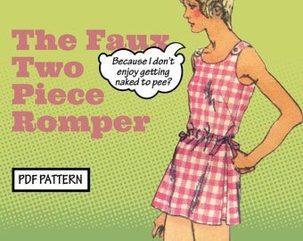 PATTERN Easy Sew Vintage Women Faux Romper Two-piece Jumpsuit Cool Boho Festival Tunic Top and Short Set 1970s instant digital PDF download