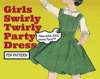 PATTERN Easy Sew Vintage Girls Childs Super Simple Twirly Swirly Party Dress Skirt Retro 1950s Sewing Pattern instant digital PDF download