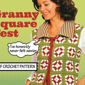 Easy Vintage CROCHET Pattern Granny Square Vest Bohemian Hippie Holiday and winter wear retro Boho PDF Instant Digital Download Retro '70s image 2