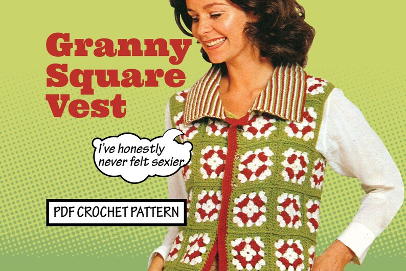 Easy Vintage CROCHET Pattern Granny Square Vest Bohemian Hippie Holiday and winter wear retro Boho PDF Instant Digital Download Retro '70s image 2