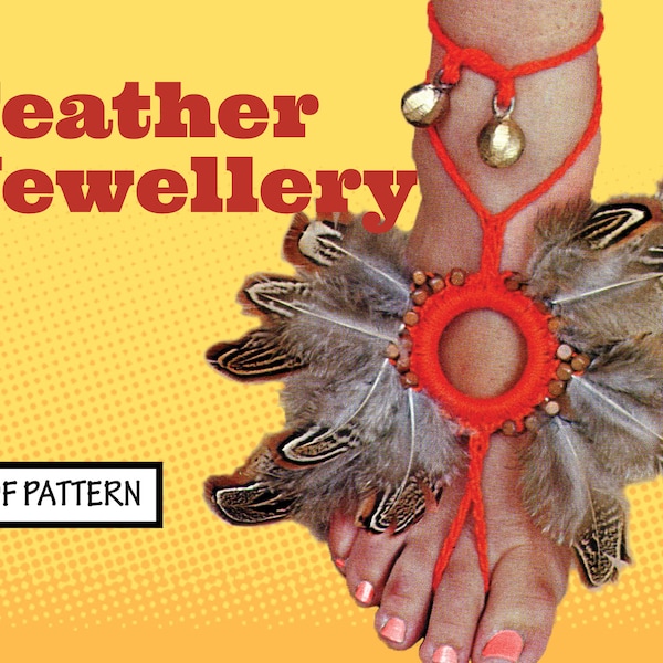 PATTERN Easy Vintage Women 1970s feather jewellery necklace earring foot adornment simple crochet Pattern instant digital PDF download