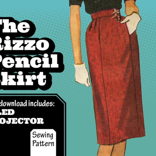 PATTERN Sew Vintage Women Rizzo Pencil Gored Pleated Panel Skirt with Pockets. Retro 1950s Recreation Sewing instant digital PDF download