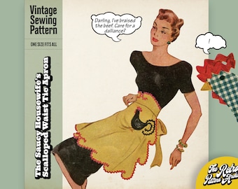 SEWING PATTERN | Vintage 40's | Women Saucy Housewife Scalloped Waist Tie Apron | 1size | kitsch fancy posh hostess | DIY | DIGITAL_DOWNLOAD