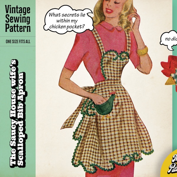 SEWING PATTERN | Vintage 40's | Women Saucy Housewife Scalloped Bib Apron | 1 size | pinafore kitsch fancy hostess | DIY | DIGITAL_DOWNLOAD