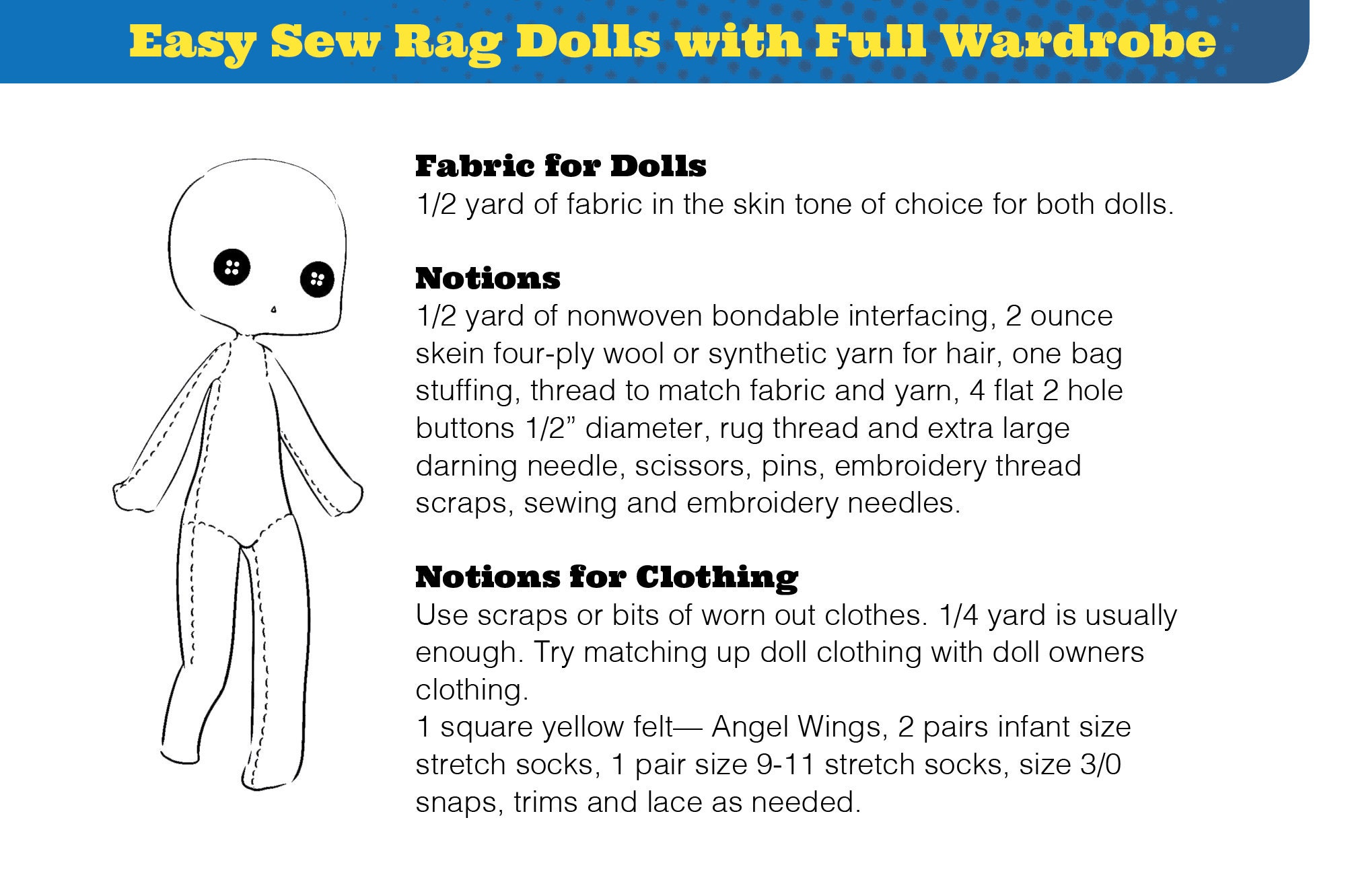 Girl Rag Doll Pattern PATTERN Easy Sew Custom Rag Doll Boys Girls Full Wardrobe Play | Etsy