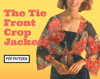 PATTERN Easy Sew Vintage Women Tie Knot Front Jacket Top Sheer Boho Summer Festival wide oversize sleeve 1970s instant digital PDF download