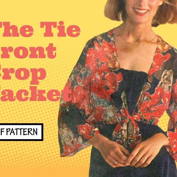 PATTERN Easy Sew Vintage Women Tie Knot Front Jacket Top Sheer Boho Summer Festival wide oversize sleeve 1970s instant digital PDF download