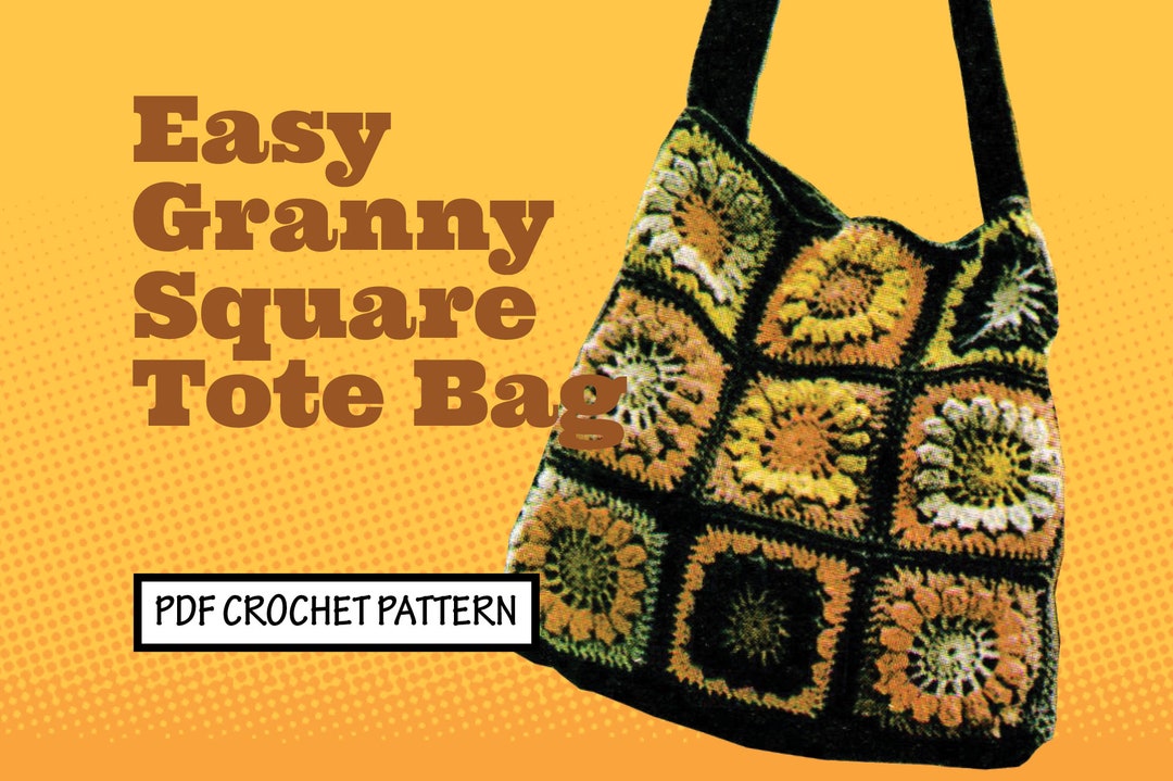 Easy Vintage CROCHET Pattern Granny Square TOTE Bag Purse Hippie Boho ...