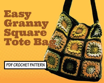 Easy Vintage CROCHET Pattern Granny Square TOTE Bag Purse Hippie Boho shoulder bag satchel crossbody PDF Instant Digital Download Retro '70s