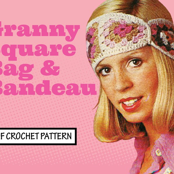 Easy Vintage CROCHET Pattern Granny Square Bag & Bandeau Headband Tote Purse Earmuff Hairband Hippie PDF Instant Digital Download Retro '70s