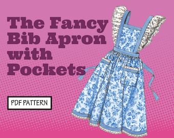 PATTERN Easy Sew Vintage Women Fancy Bib Apron or Basic with Pockets. Retro 1950s Recreation Sewing Pattern instant digital PDF download