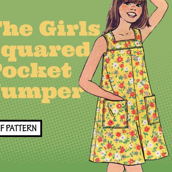 Vintage Schnittmuster Easy Girls or Teens Boho Squared Pocket Jumper Pullover Kleid 1970er 1970er 70er Jahre Schnittmuster sofortiger digitaler PDF download