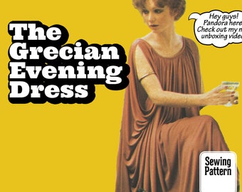 PATTERN Easy Sew Vintage Women Grecian Evening Dress Roman Greek Goddess Ancient draped costume regal 1970s instant digital PDF download