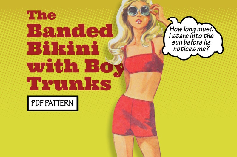 1960s Sewing Patterns | 1970s Sewing Patterns PATTERN Easy Sew Vintage Women Banded Bikini Boy Trunk board shorts beach summer swimsuit swimwear set 1970s instant digital PDF download $4.00 AT vintagedancer.com