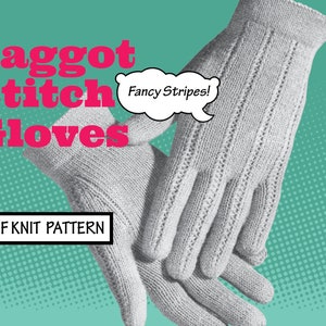 Easy Vintage KNIT Pattern Faggot Stitch Mitts Striping Winter hand Warmers Decorative Stripe PDF Instant Digital Download Retro '50s 1950