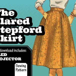 PATTERN Sew Vintage Women Flared Stepford Gored Pleated Panel Skirt with Pockets. Retro 1950s Recreation Sewing instant digital PDF download